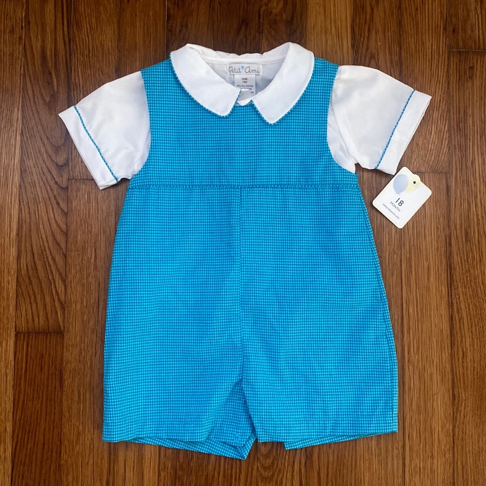 Brand New Two Piece Blue Gingham Coverall Set